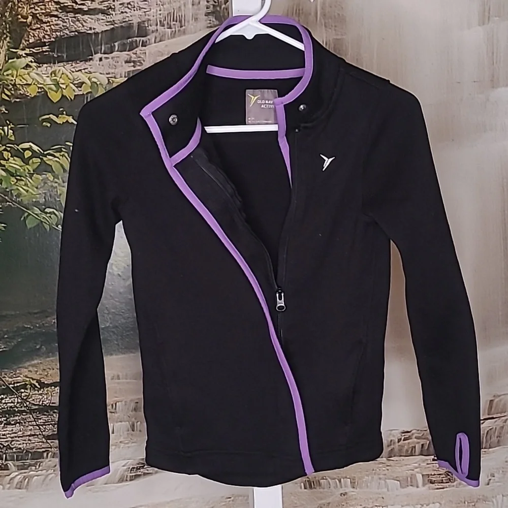 Old Navy Active Girls Medium 8 long sleeve zip up black purple sweatshirt
